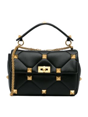 Valentino Black Medium Roman Stud Satchel