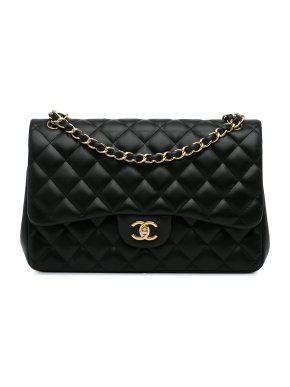 Chanel Black Lambskin Jumbo Double Flap Bag