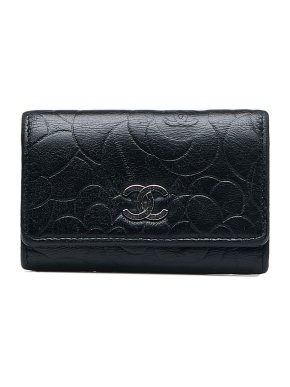 Chanel Black CC Camellia Leather Key Holder