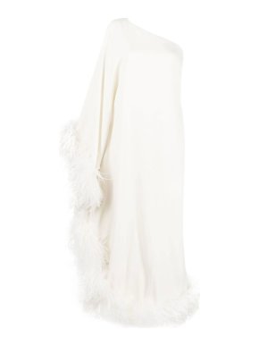 Taller Marmo Ubud One-shoulder Feather-trimmed Gown