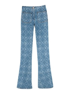 Chanel Blue Mid Wash CC Patterned Flared Jeans