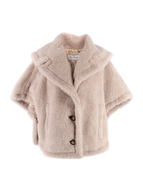 MaxMara Pink Wool-Silk Cambusa Teddy Poncho