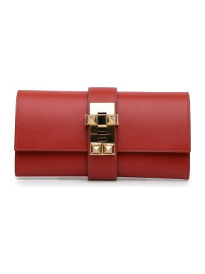 Hermes Red Swift Medor Clutch Bag with Gold Hardware