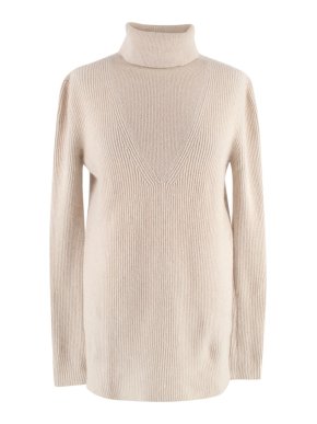 The Row Cream Ribbed Cashmere Turtleneck Jumper