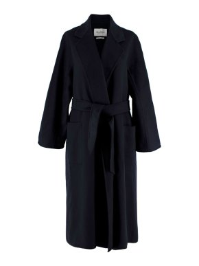 MaxMara Navy Cashmere Long Belted Coat