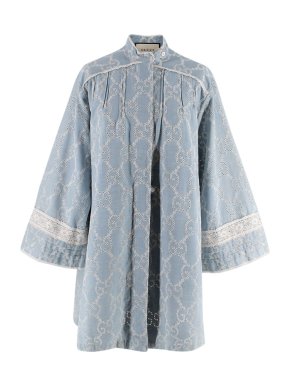 Gucci Light Blue and White Embroidered GG Oversized Dress