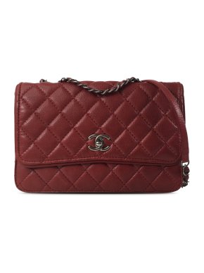 Chanel Red Caviar Leather Single Flap Bag with Ruthenium Hardware