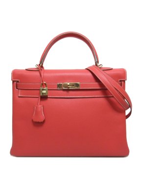Hermes Kelly 35 Verso Retourne in Red and Gold  Epsom Leather with Palladium Hardware