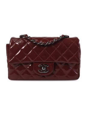 Chanel Burgundy Patent Leather Mini Rectangular Single Flap Bag
