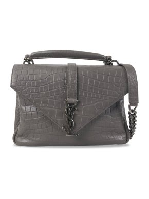 Saint Laurent Grey Medium Croc Embossed College Bag