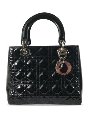 Dior Black Patent Leather Medium Lady Dior