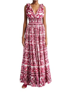 Dolce & Gabbana Pink Pleated Printed Cotton-poplin Gown