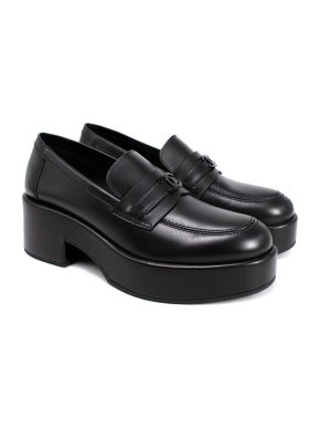 Chanel Black Leather Chunky Platform Heeled Loafers