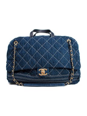 Chanel Blue Quilted Denim Express Bowling Bag