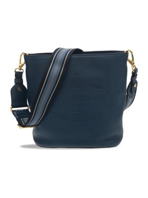 Prada Navy Vitello Phenix Logo Crossbody Bag