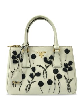 Prada Small Saffiano Galleria Floral Double Zip Tote