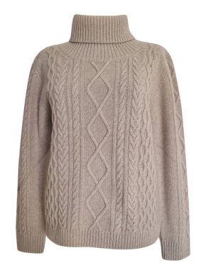 Max Mara Beige Cable Knit Roll Neck Jumper