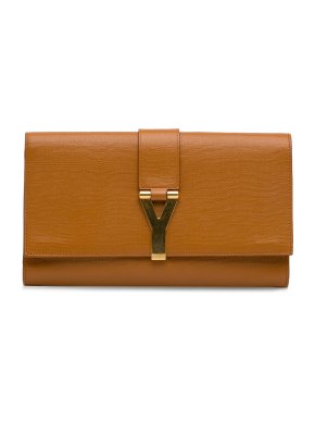 Saint Laurent Tan Leather Chyc Ligne Clutch Bag
