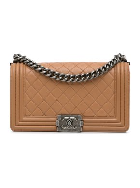Chanel Tan Leather Medium Lambskin Boy Flap Bag
