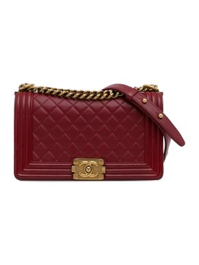 Chanel Red Lambskin Medium Boy Bag