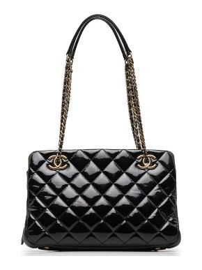 Chanel Black Patent Leather Paris Salzburg CC Eyelet Shoulder Bag