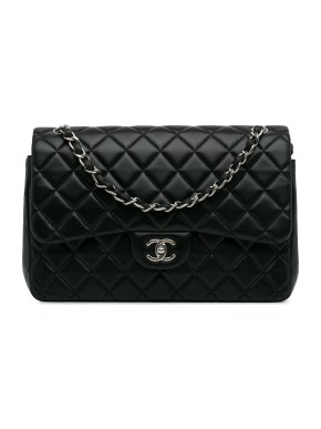 Chanel Black Lambskin Jumbo Double Flap Bag with Silver Hardware