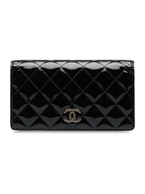 Chanel Black Patent Leather Brilliant Flap Continental Wallet