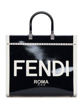 Fendi Black Patent Leather  Medium Sunshine Shopper Tote