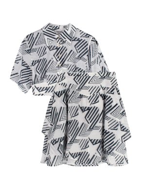 Chanel White and Black Star Print Crop Shirt and Tiered Mini Skirt