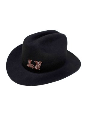 Louis Vuitton Black Felt Fedora Hat with LV Patch 1