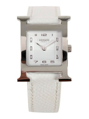 Hermes Small Model Heure H Watch with White Strap and Palladium Hardware