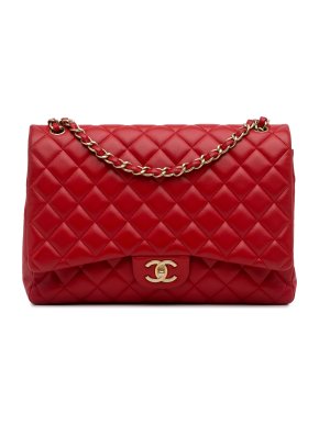 Chanel Red Maxi Classic Lambskin Double Flap Bag