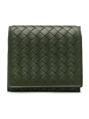 Bottega Veneta Olive Green Intrecciato Leather Small Wallet
