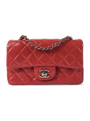Chanel Red Patent Leather Mini Rectangular Single Flap Bag