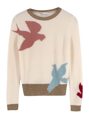 Red Valentino Cream Ribbed Patterned Sweater