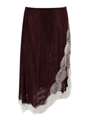 Victoria Beckham Asymmetric Lace-trimmed Slip Skirt