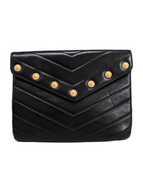 Chanel Black Chevron CC Button Clutch Bag