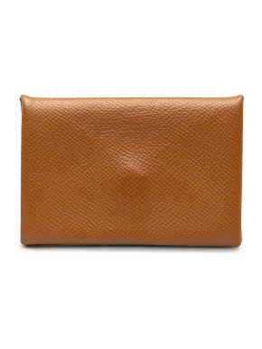 Hermes Calvi Card Holder in Gold Epsom Leather