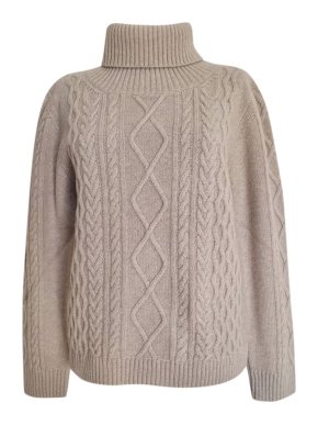 Max Mara Beige Cable Knit Roll Neck Jumper