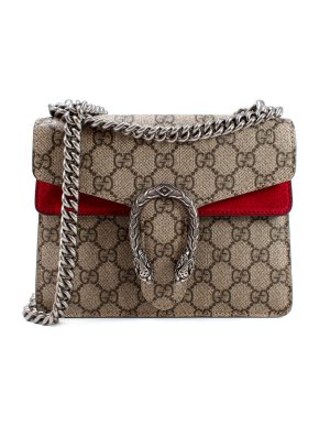 Gucci Beige Monogram and Red Suede Handbag