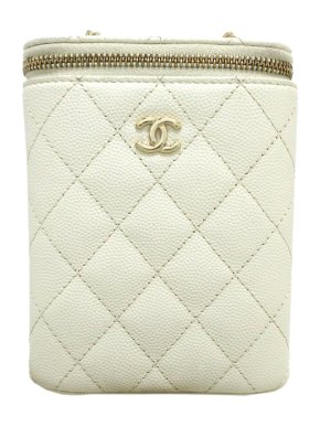 Chanel White Small Caviar Leather Vertical Vanity Case