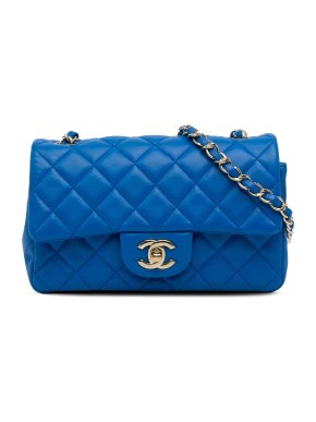 Chanel Electric Blue Lambskin Mini Rectangular Single Flap Bag