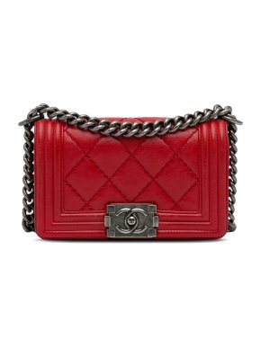 Chanel Red Lambskin Mini Boy Bag