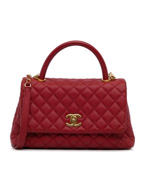 Chanel Red Medium Caviar Coco Top Handle Bag