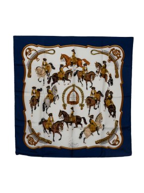 Hermes Navy and White Reprise Silk Scarf