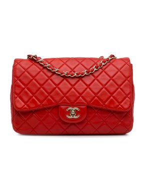 Chanel Red Lambskin Jumbo Single Flap Bag