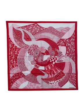 Hermes Pink and Red 'A Travers Champs'  Silk Scarf 90x90