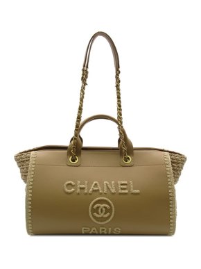 Chanel Beige Leather and Raffia Deauville Tote Bag
