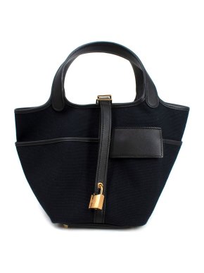 Hermes Noir Canvas Leather-trimmed Cargo Picotin Lock 18 GHW