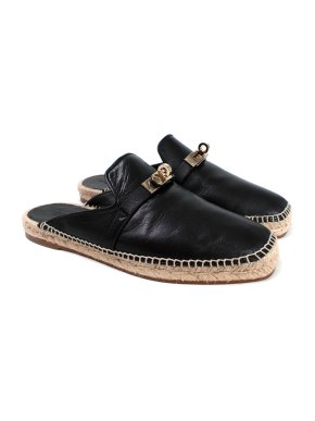 Hermes Black Leather Feria Espadrilles